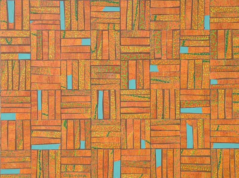 contemporary abstract geometric pattern recycled materials mixed media artwork