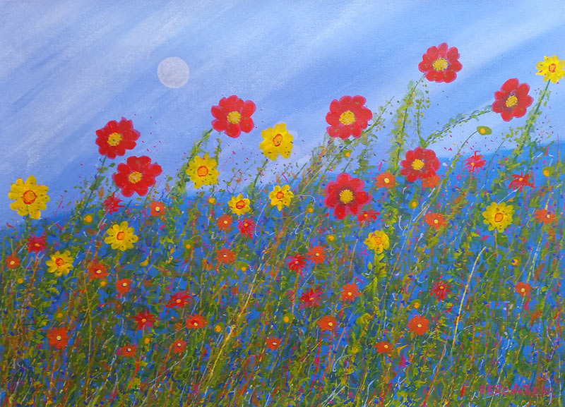 red yellow contemporary flowers painting