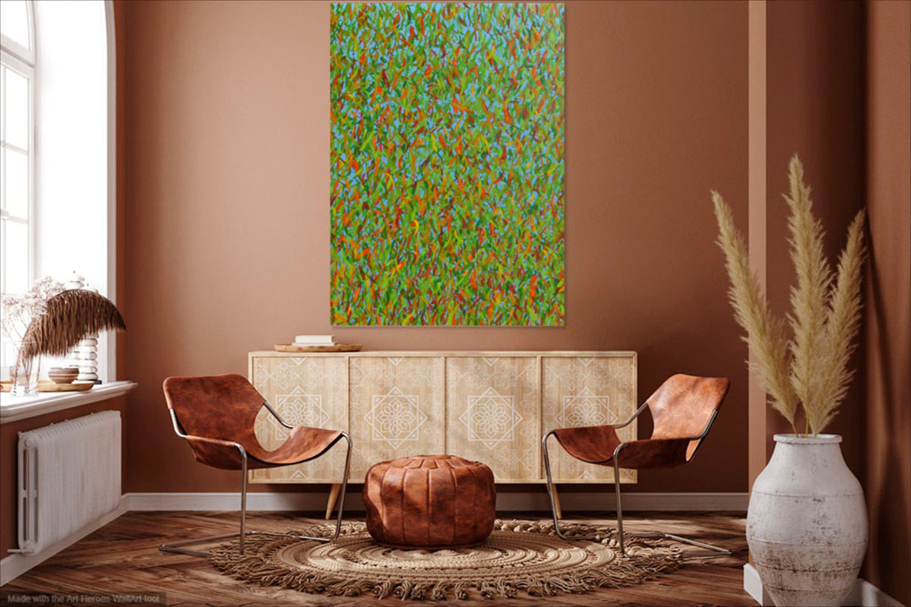 eucalyptus leaves semi-abstract original acrylic art painting on wall