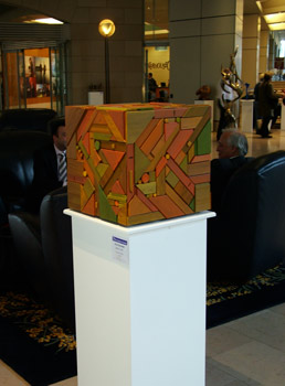 geometric timber magic cube sculpture australian sculptor gerzabek