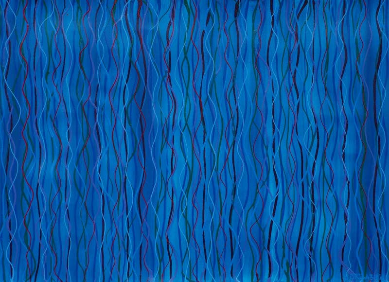 waving dark blue abstract painting wavy lines