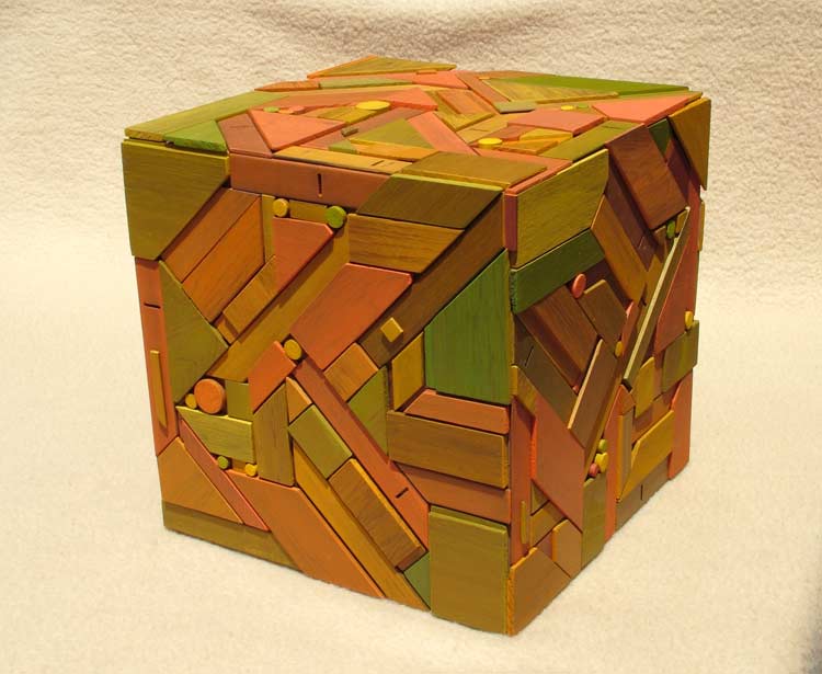 geometric timber magic cube abstract sculpture recycled timbers