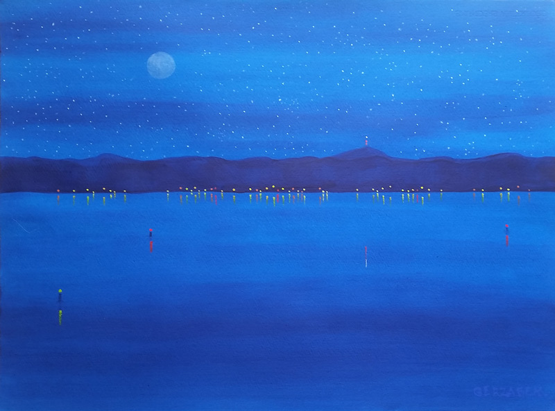 seascape painting starry night reflections