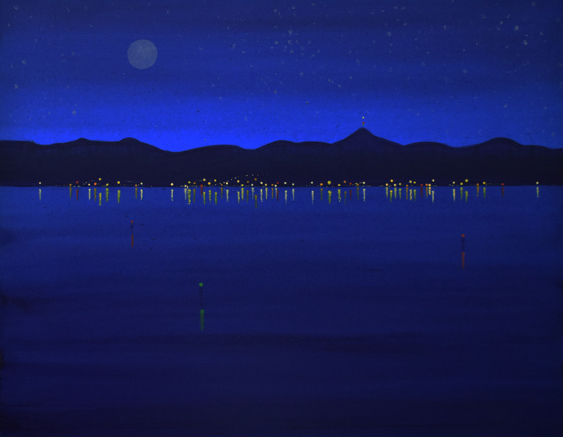 contemporary night waterview blue painting
