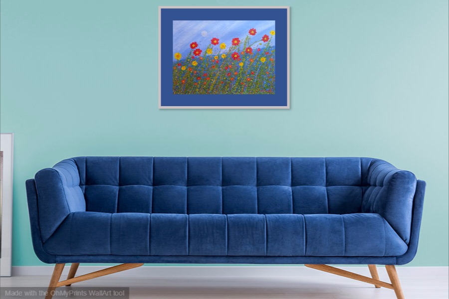 red yellow contemporary flowers painting on wall