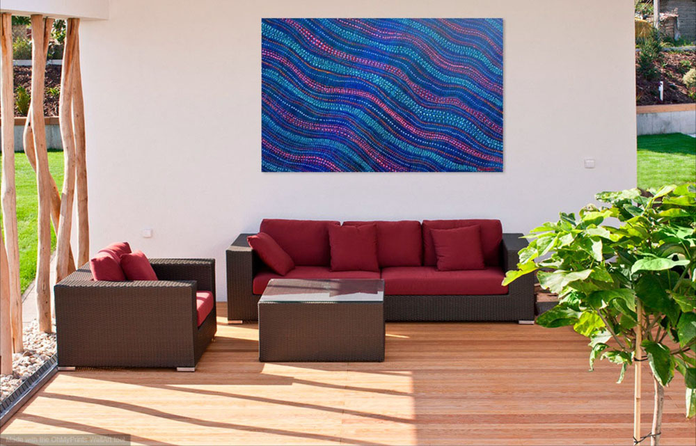 on wall ripples blue abstract painting waves of dots and strokes