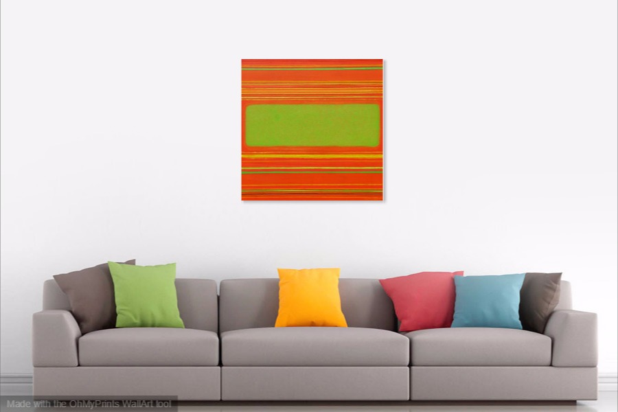 on wall red green contemporary original abstract painting