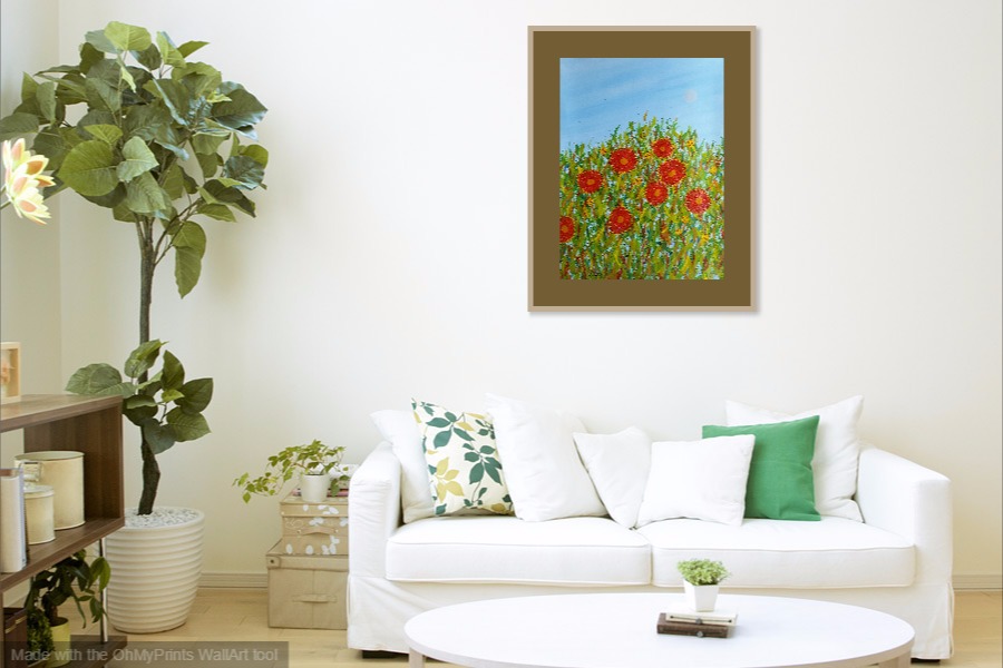 red gum blossoms contemporary floral painting on wall