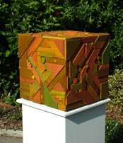 geometric timber magic cube abstract sculpture recycled timbers