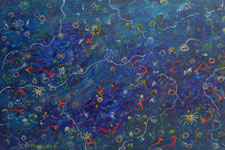 abstract submarine creatures blue green painting